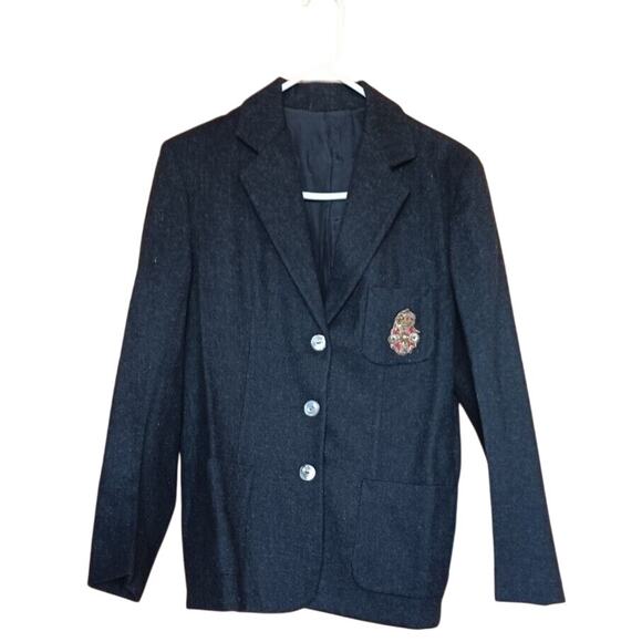VTG Wool Blazer Womens Small Dark Gray W/ Front Pockets Mother of Pearl Buttons - Picture 1 of 2